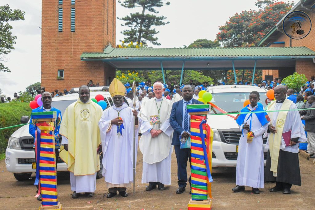 Bishop Nyirenda, Bishop Ryan, Pastoral Director Fr. Raymond Mwale, The Laity Chair Mr. Chita Msowoya. Fr Cyprian Ngoma Liturgy Chair 